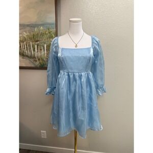 Allison + Kelly Blue Organza Shimmer Babydoll Mini Dress NWT